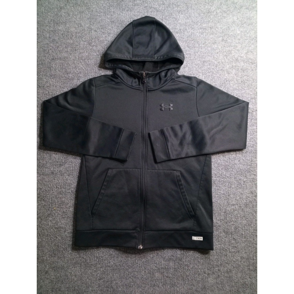 Under Armour ColdGear Hoodie Men's LG Black Full Zip Fleece Jacket Loose Fit
